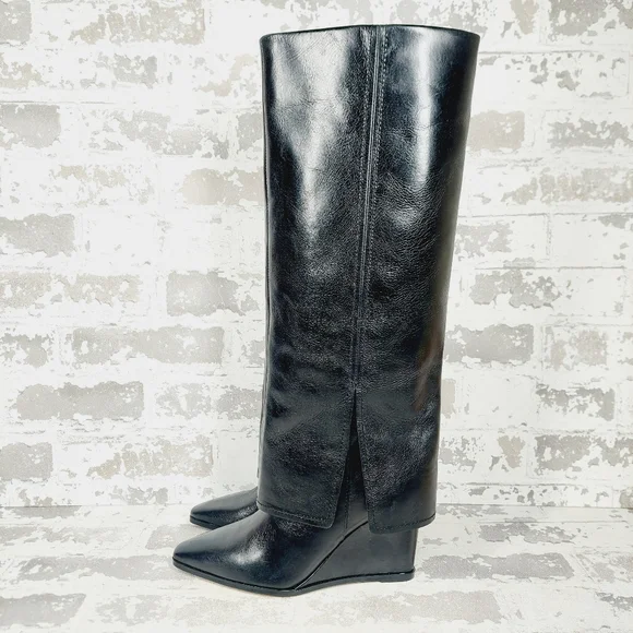 New Vince Camuto Tibani Black Leather Foldover Shaft Knee High Boot B359 - Picture 1 of 11